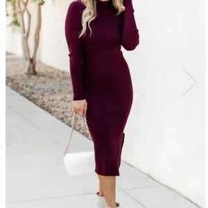 Pink Lily Deep Wine Long Sleeve Dress